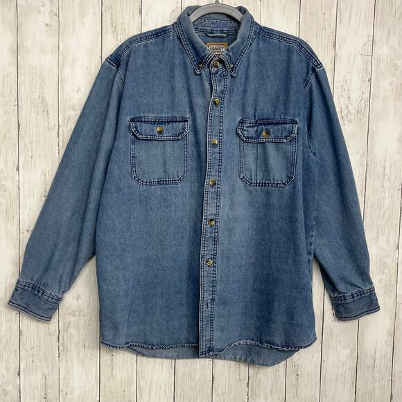 Schmidt Workwear Blue Cotton Blend Long Sleeve Button Down Denim Jean Shirt  LG - Picture 1 of 13